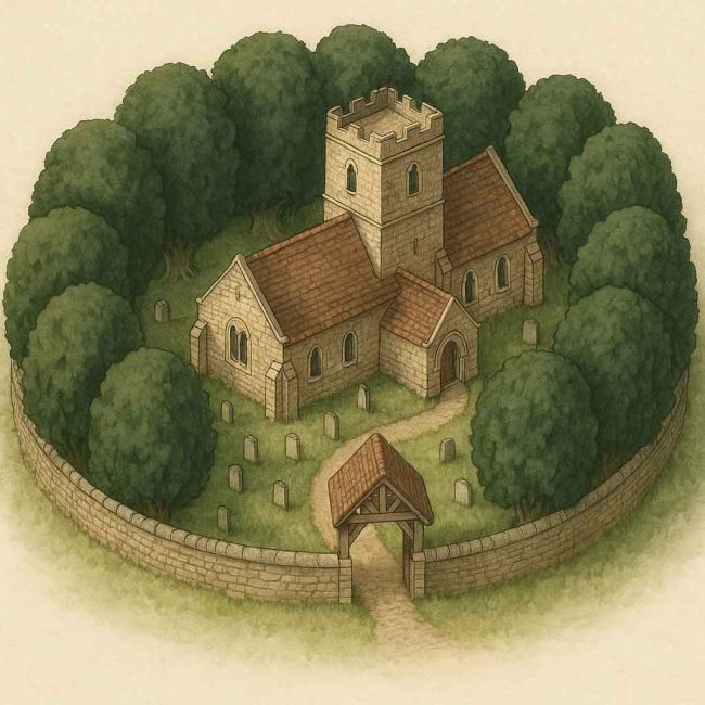 Yews Surrounding an Old Church