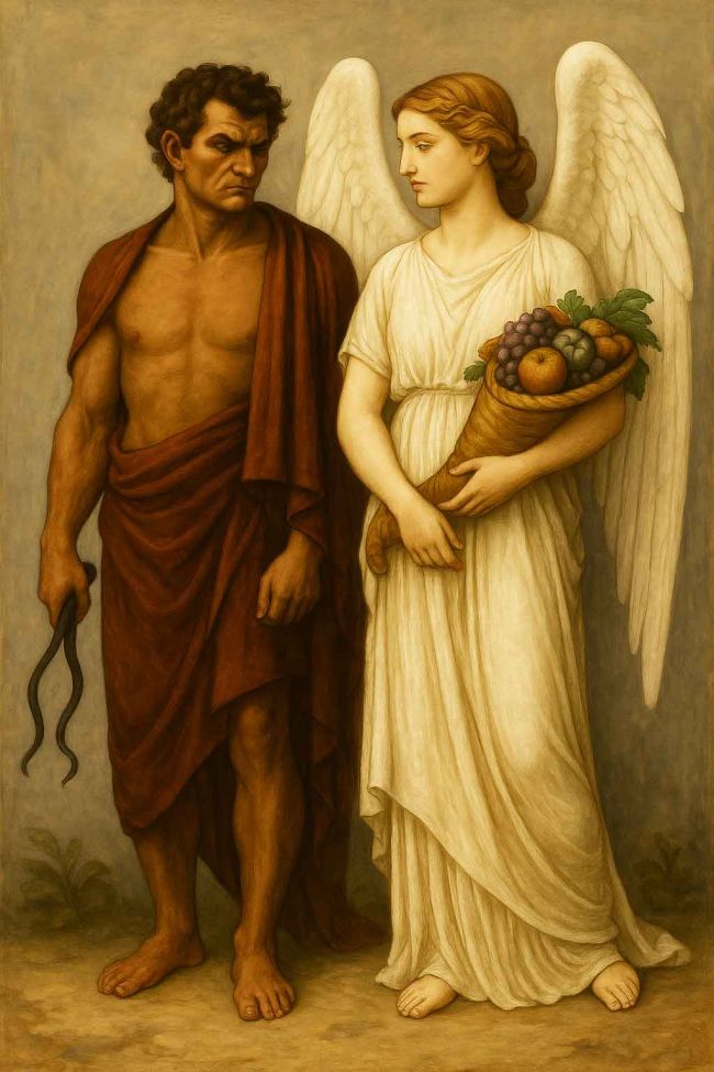 A pair of Tutelary Spirits depicting Good and Bad 